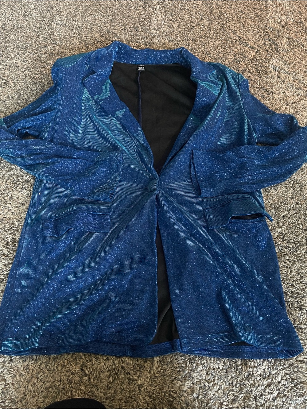 SHEIN Oversized Sparkle Blue Single-Button Blazer